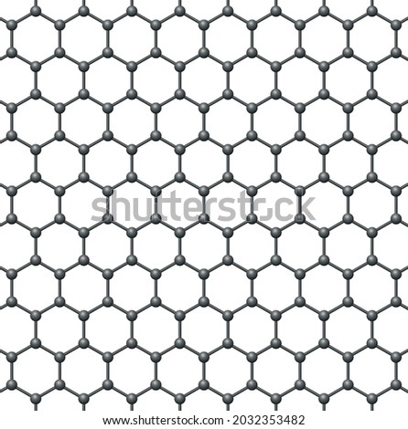 Graphene single layer. Three-dimensional schematic molecular structure of graphene, an allotrope of carbon. Carbon atoms arranged in a two-dimensional, flat honeycomb lattice, and in a hexagonal grid.
