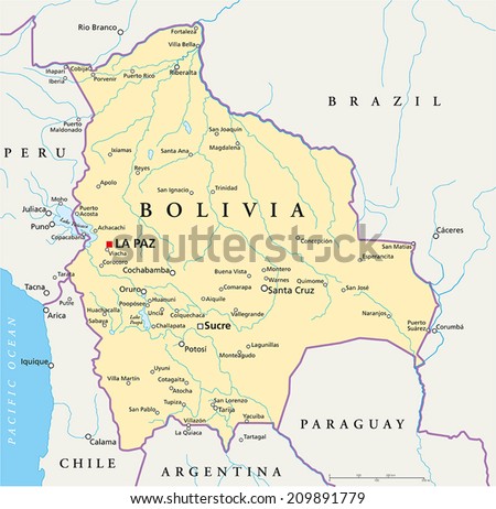Bolivia Political Map - With Capital La Paz, National Borders, Most ...