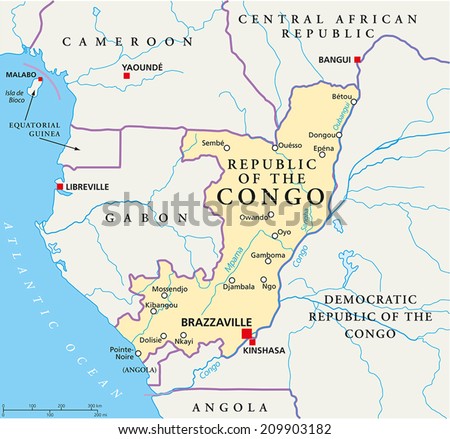 Republic Of The Congo Political Map With Capital Brazzaville, With ...