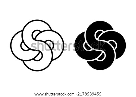 Intertwined infinity symbols. Two figure eight interlocking and overlapping forming a meditative symbol and mandala. Sacred Geometry. Black and white illustration, isolated on white background. Vector