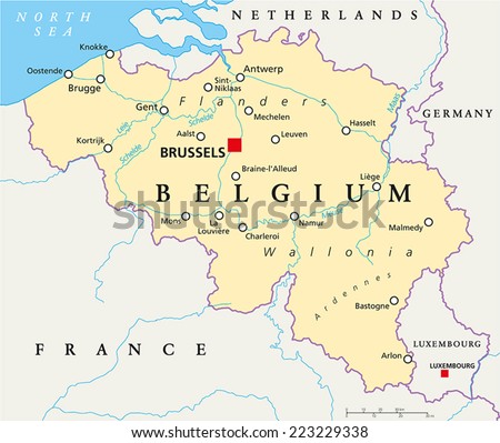 belgium political map with capital brussels national borders most important cities and rivers