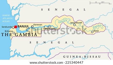 The Gambia Political Map With Capital Banjul, National Borders ...