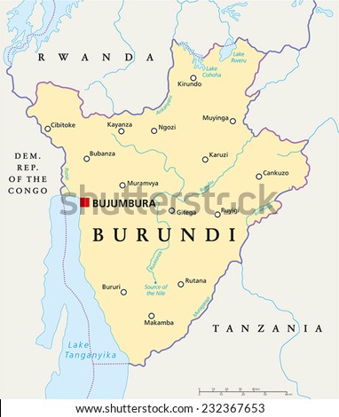 Burundi Political Map With Capital Bujumbura, National Borders ...