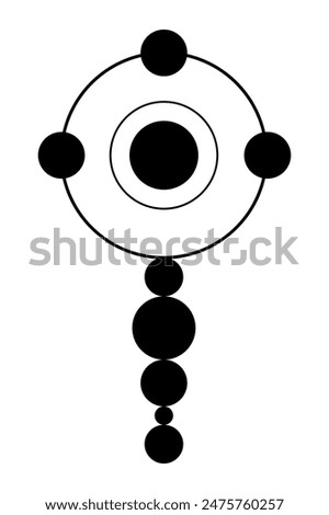 Cross symbol made of circles. Seven chakras, where the Third Eye chakra get help by two further chakras on the left and right side. Modelled after the first crop circle of 2024, found in Wiltshire.