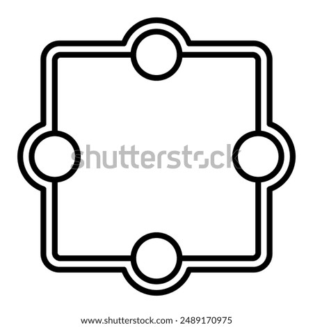 Crop circle pattern, consisting of a square with rounded corners and four circles arranged in a cross shape, surrounded by a second square. After a corn circle found 2024 in Wiltshire near Stonehenge.