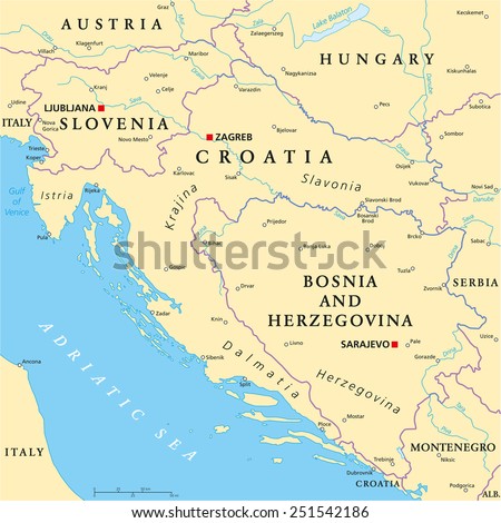 West Balkan Political Map Formed By Slovenia, Croatia And Bosnia And ...