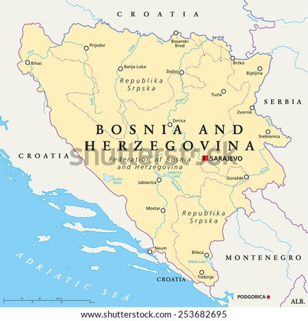 Bosnia And Herzegovina Political Map With Capital Sarajevo, National ...