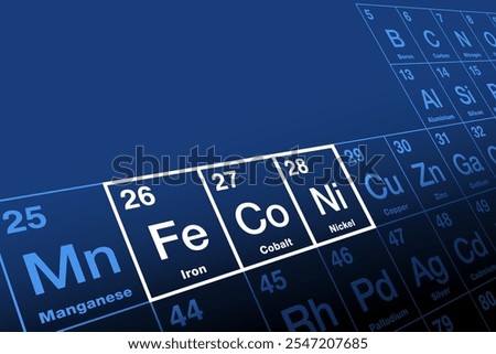 Iron group, chemical elements on the periodic table. Also called iron triad, the metals iron, cobalt and nickel. The iron group and its alloys exhibit ferromagnetism and other chemical similarities.