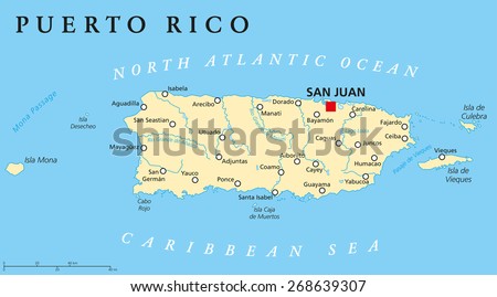 Puerto Rico Political Map With Capital San Juan, A United States ...