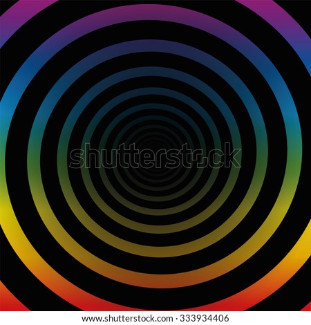 Spiral tunnel, rainbow colors, black gradient center, three-dimensional.