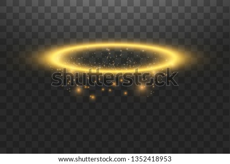 Gold halo angel ring. Isolated on black transparent background, vector illustration
