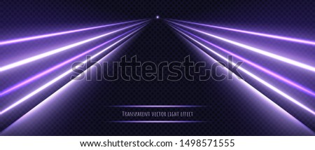 Violet neon light effect isolated on transparent background. Dynamic purple slow shutter speed effect. Abstract luminescent lines vector illustration.