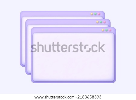 Browser window glitch, PC user interface lag, dialog box notification duplicated several times. 3D vector illustration.