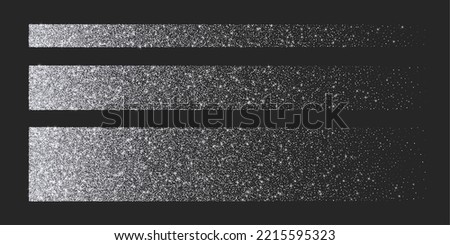 Silver glitter brush strokes, shiny star dust lines, luxury shimmery particles isolated on a dark background. Vector illustration.