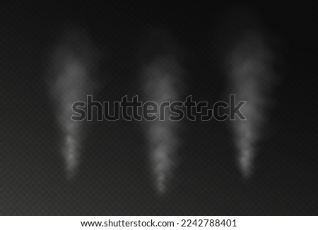 Realistic steam, hot vapour, humidifier mist, transparent fog overlay effect isolated on dark background. Vector illustration.