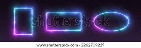 Neon frames with smoke, gradient glowing borders with fog, futuristic LED banners. Realistic isolated tech background elements. Vector illustration.
