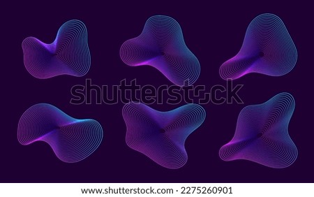 Dynamic amorphous shapes, abstract fluid forms with gradient, liquid shape made of lines with blend effect. Vector modern design elements.