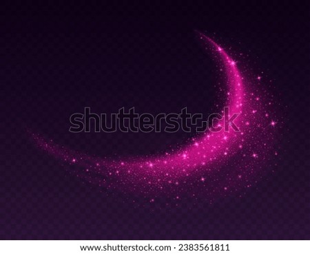 Pink dust cloud with sparkles isolated on dark background. Stardust sparkling background. Glowing glitter smoke or splash. Vector illustration. Christmas or Valentines Day romantic decoration.