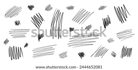 Scribble strokes, hand drawn grunge strikethrough, abstract scrawls isolated on white. Vector illustration.