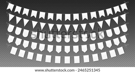 Bunting flags mockup, carnival party flags, festive pennants hanging on a rope. Festival vector decoration.