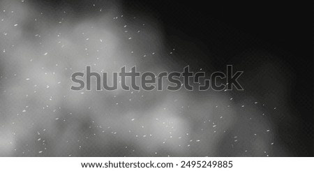 Snow overlay, cloud with snow particles, winter weather, snowstorm background. Vector illustration.