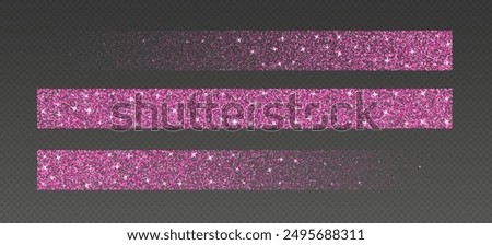 Pink glitter brush strokes, shimmer spray effect, luxury shimmery particles, festive holiday sparkles, shiny star dust lines isolated on a dark background. Christmas decoration. Vector illustration.