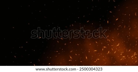 Flame with sparks, fire with flying cinder, abstract glowing embers, heat sparkles, bokeh fire texture. Vector illustration.