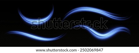 Speed lines light effect, glowing magic rays, abstract waves and curves. Cold wind swoosh concept. Vector illustration.