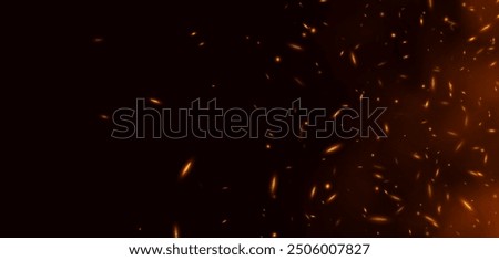 Flame with sparks, fire with flying cinder, abstract glowing embers, heat sparkles, bokeh fire texture. Vector illustration.