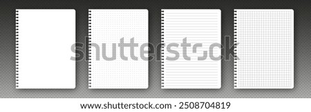 Realistic notebook paper, pages of school notepad, white notepaper template. Vector illustration.