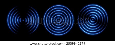 Sonic wave light effect, wireless network signal icons, glowing scanning concept. Sensor or echo neon effects. Vector illustration.