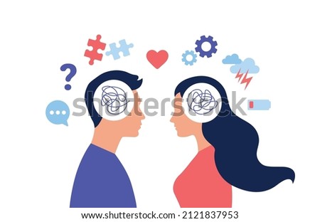 Vector flat illustration of couple having problems - therapy, counseling, comunication, mental health care