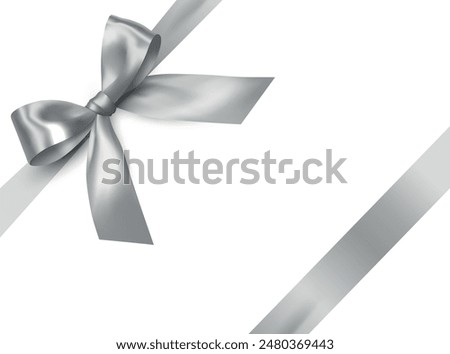 Vector realistic shiny silver ribbon with bow - gift wrapping decoration on white background