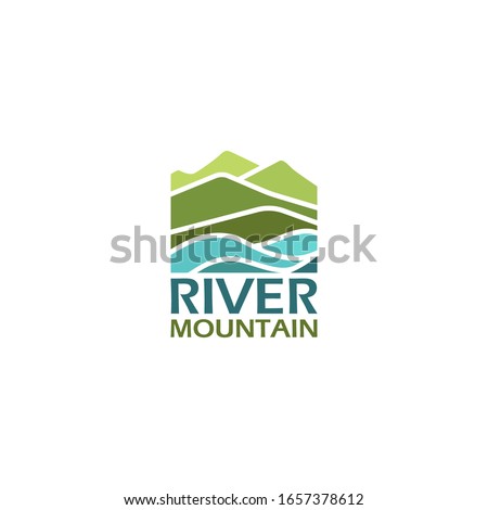 Mountain landscape, peak river creek logo vector template