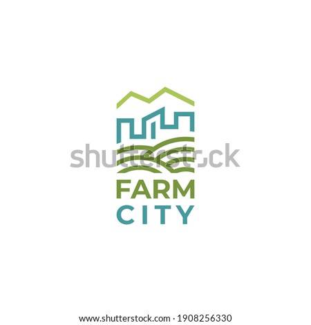 Farm city line art logo design vector template