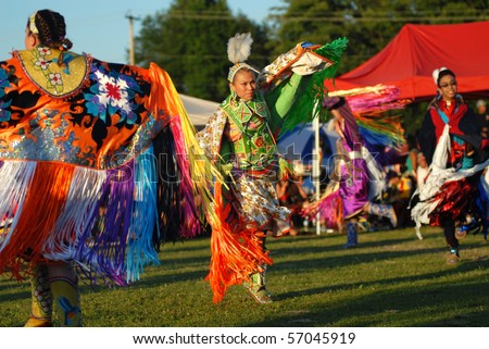 WEST VANCOUVER, BC, CANADA - JULY 10: Native Indian girls dance during annual Squamish Nation Pow Wow on July 10, 2010 in West Vancouver, BC, Canada