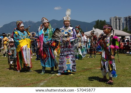 WEST VANCOUVER, BC, CANADA - JULY 10: Native Indian girls participate in annual Squamish Nation Pow Wow on July 10, 2010 in West Vancouver, BC, Canada