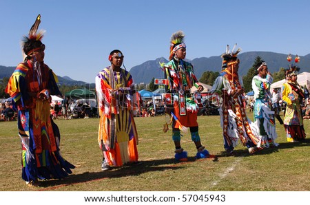 WEST VANCOUVER, BC, CANADA - JULY 10: Native Indian boys participate in annual Squamish Nation Pow Wow on July 10, 2010 in West Vancouver, BC, Canada