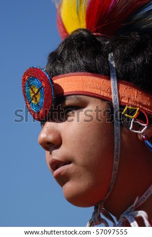 WEST VANCOUVER, BC, CANADA - JULY 10: Portrait of Native Indian boy taken during annual Squamish Nation Pow Wow on July 10, 2010 in West Vancouver, BC, Canada