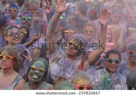 VANCOUVER, CANADA - OCTOBER 5, 2013: Thousands of runners took part in the 2013 Colour Me Rad 5K run at University of British Columbia in Vancouver, Canada, on October 5, 2013.