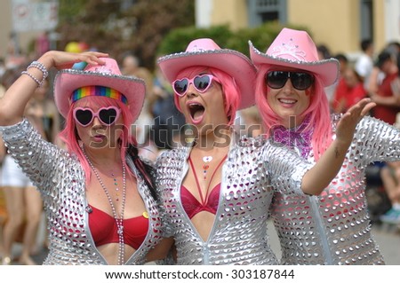 VANCOUVER, CANADA - AUGUST 2, 2015: People participate in the annual Pride Parade and celebrations in Vancouver, Canada, Aug. 2, 2015.