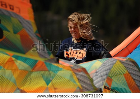 SQUAMISH, CANADA - AUGUST 22, 2015: Athletes compete during Kite Clash Kiteboarding event in Squamish, BC, Canada, on August 22, 2015.