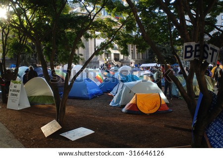 VANCOUVER, CANADA - OCTOBER 16, 2011: Hundreds of people set up tents and protested against corporate greed, as part of global Occupy movement, in Vancouver, Canada, Oct.16, 2011.