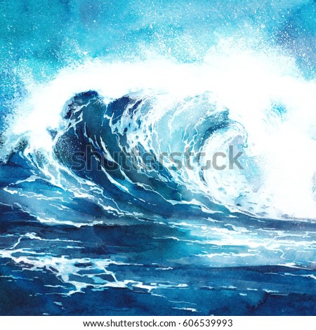 Sea wave watercolor painting