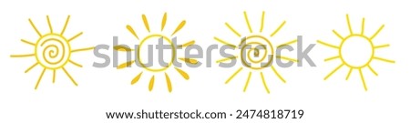 Hand drawn sun icon set. Vector illustration