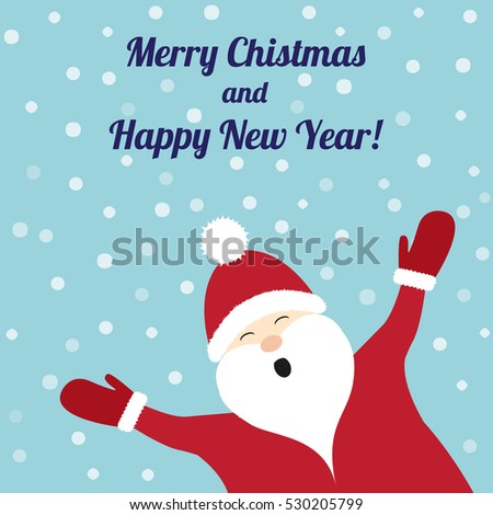 Christmas Card With Funny Santa Claus And Wishes. Vector. - 530205799