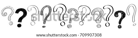 Concept of banner with hand drawn question marks. Vector.