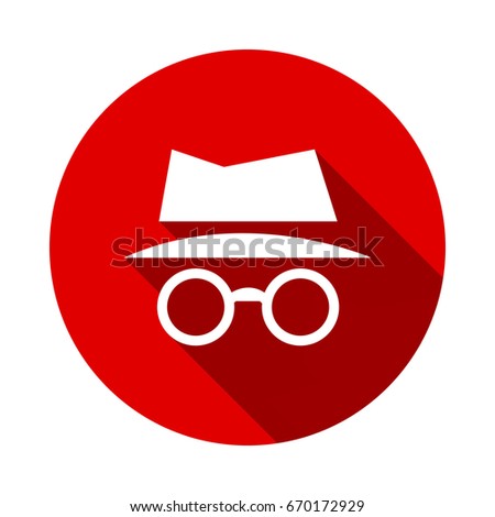 Incognito icon isolated on red background with long shadow. flat icon