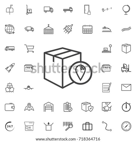 Package location line icon set isolated on white background. Vector illustration. Trendy style for logos.