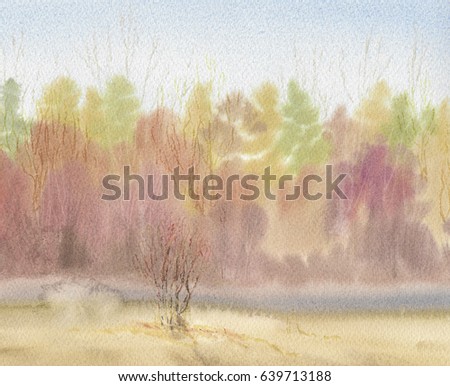 Abstract warm landscape in natural colors background watercolor painting